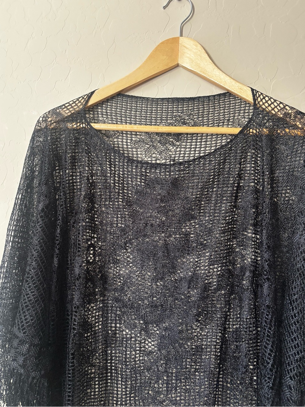 Free People Beach Riot Black Open-Knit Fringe Poncho - Picture 3 of 4